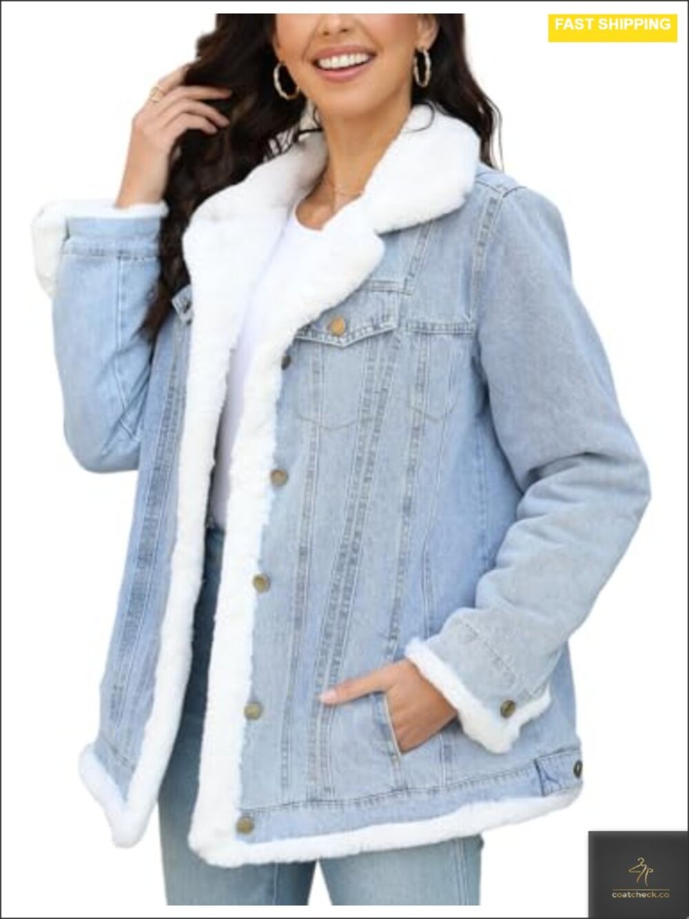Women's Faux Fur Lined Denim Jacket | Sherpa Teddy Coat